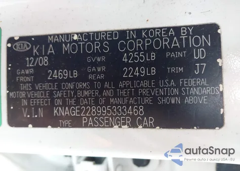 2009 Kia Optima Lx z USA, uszkodzony, nr VIN KNAGE228995333468